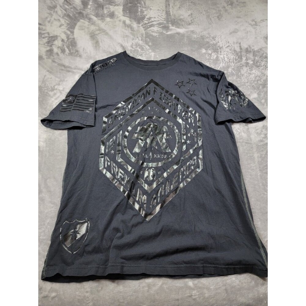 American Fighter Shirt Mens XL Black on Black MMA Double Sided Graphic S/S